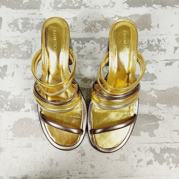 New Farm Rio  Block Heel Slide Gold Silver Strappy Sandal D1014 - Picture 10 of 13